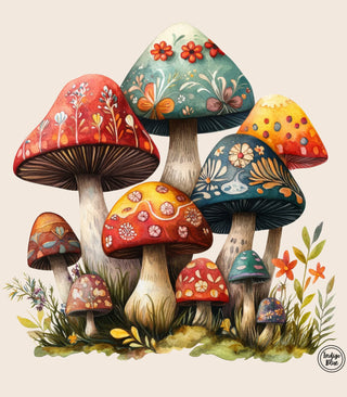 Enchanted Mushroom Patch Graphic Tee - Indigo Blue Preorder