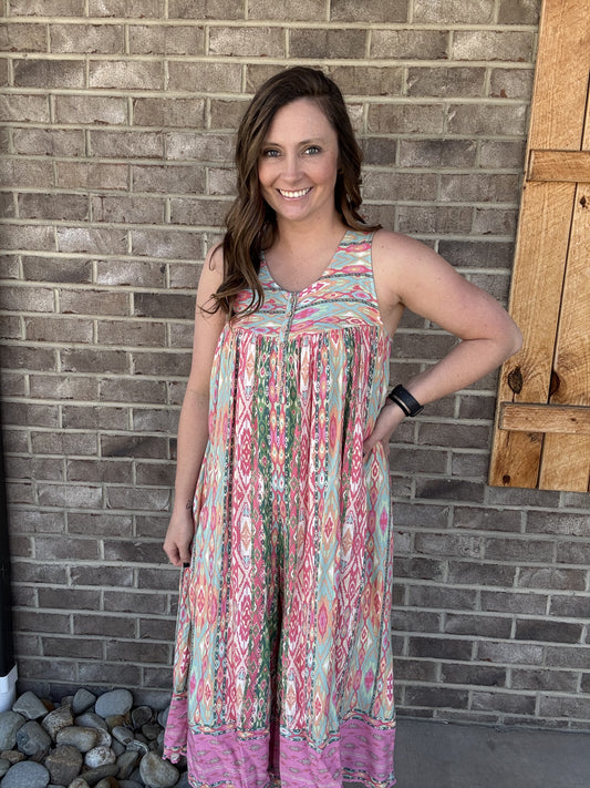 Ethnic Border Printed Wide Leg Jumpsuit by Easel
