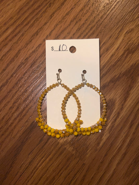 3124- Mustard Beaded Hoop Earrings