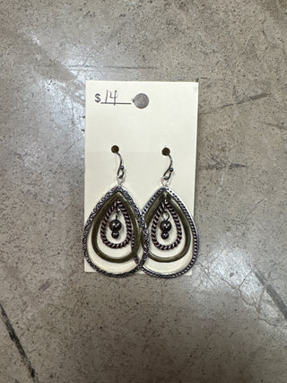 Brass, Gold, and Silver Teardrop Earrings