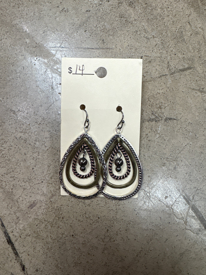 Brass, Gold, and Silver Teardrop Earrings