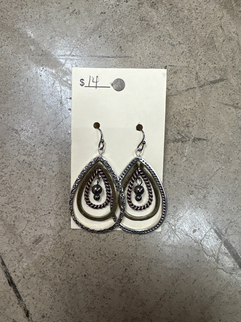 Brass, Gold, and Silver Teardrop Earrings