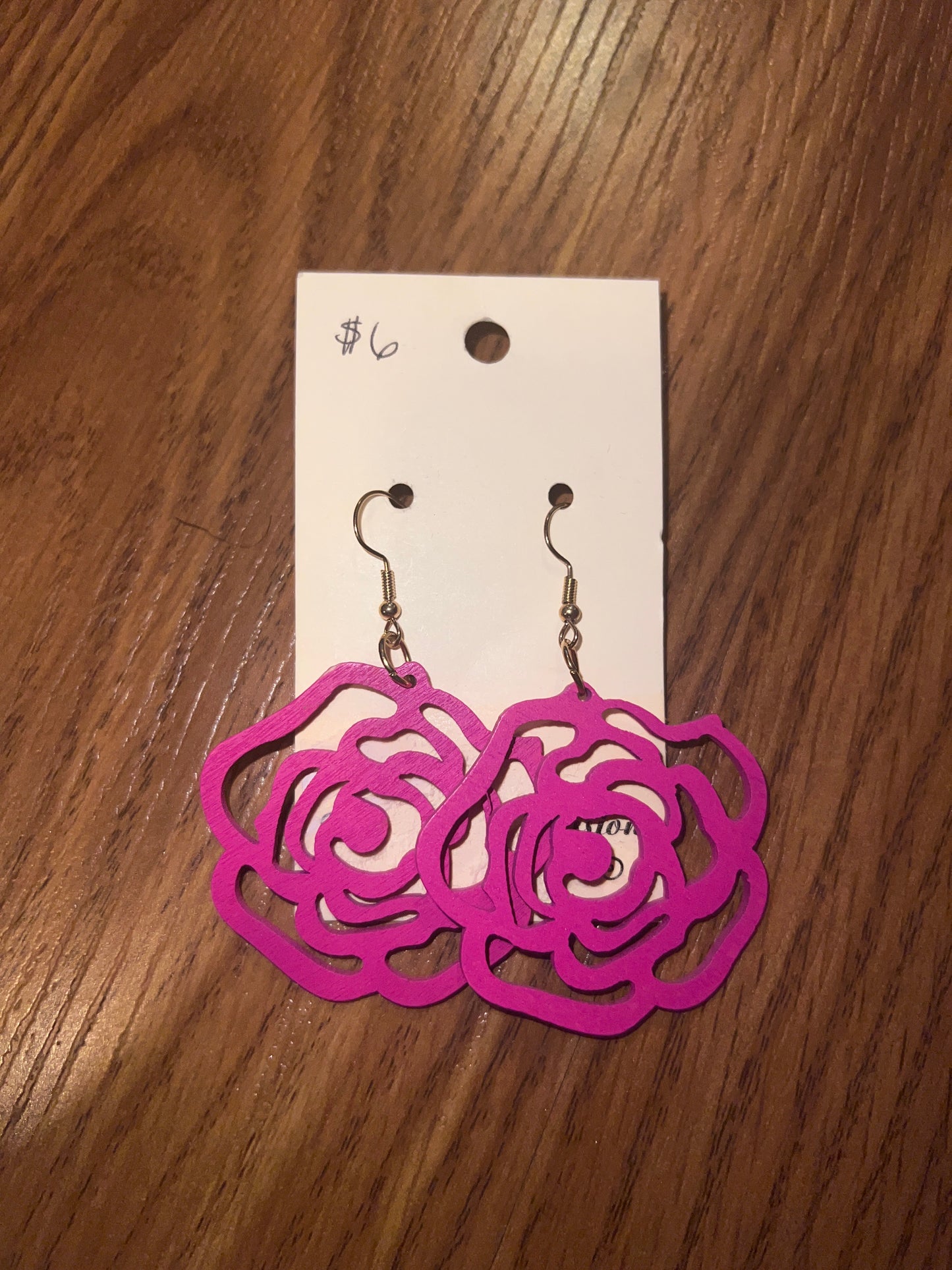 3128- Magenta Wooden Floral Earrings