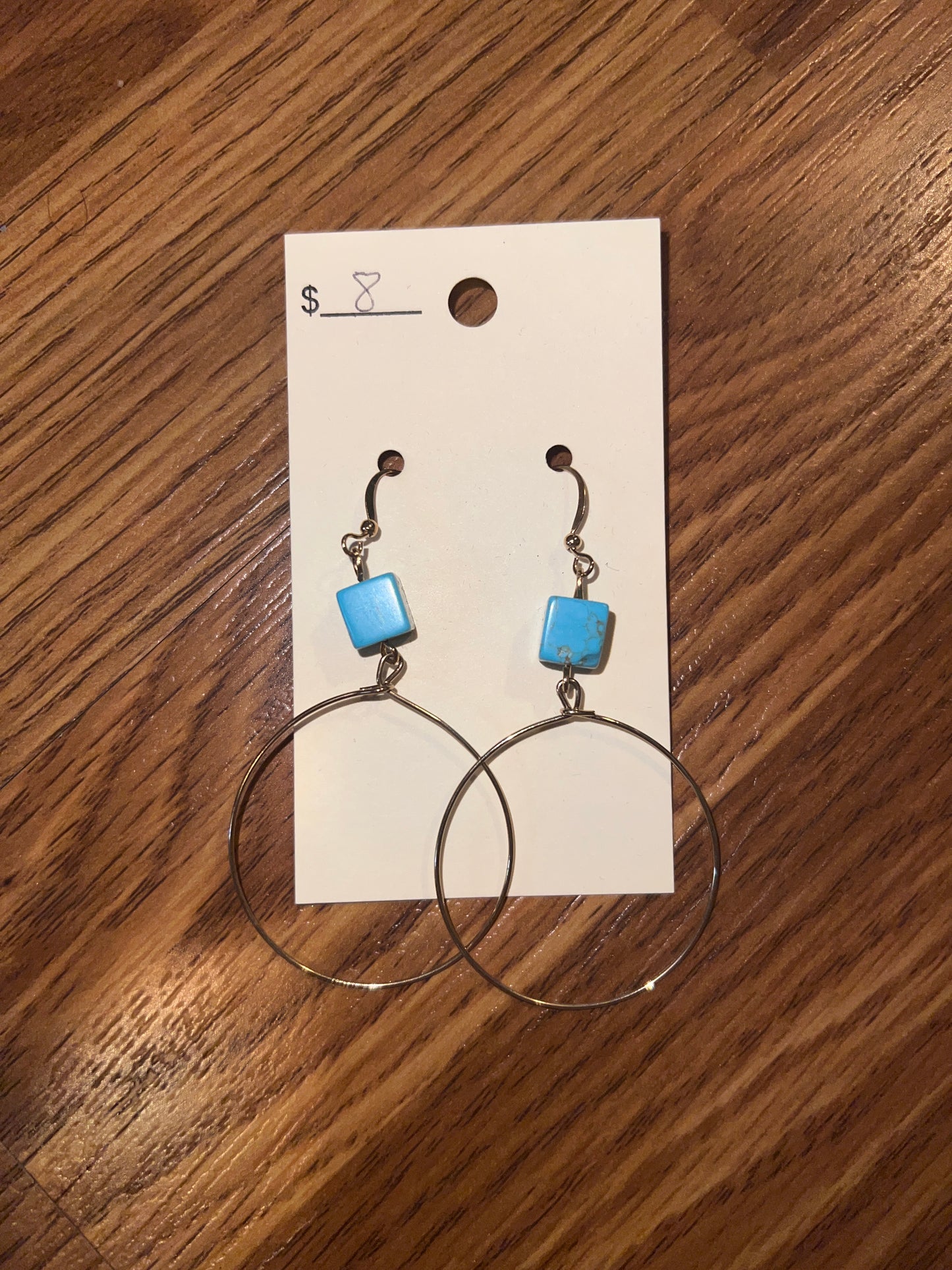 3207- Gold Circle w/ Turquoise Bead Earrings