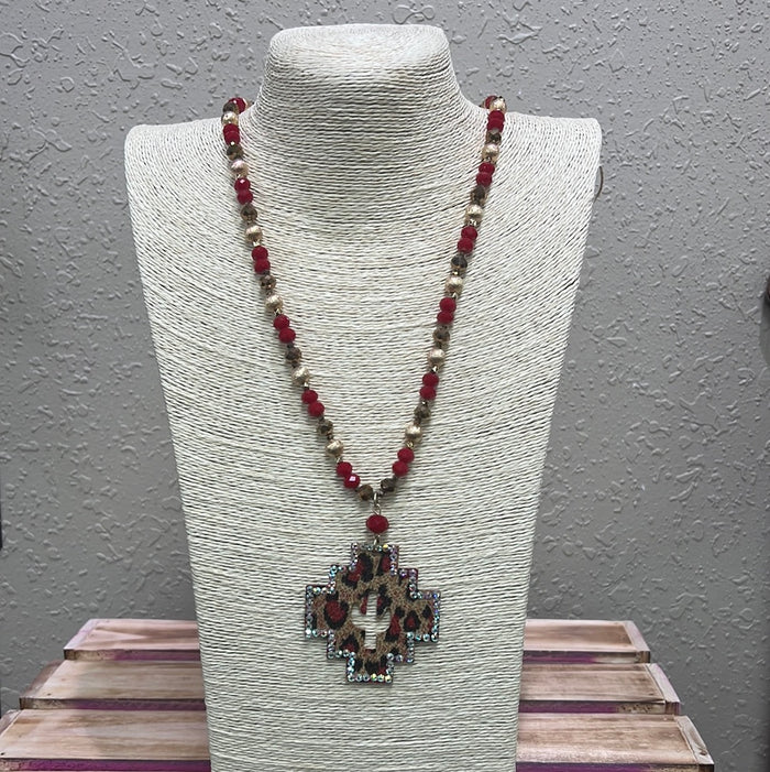 640- Red & Gold Cactus Necklace