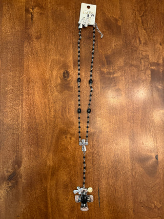 Black Silver Cross Charm Necklace/ Earring Set