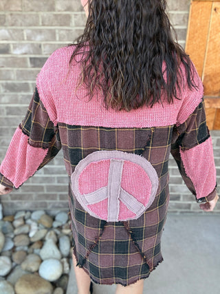 Choco Plaid Peace Out Plaid Patchwork Shirt | POL