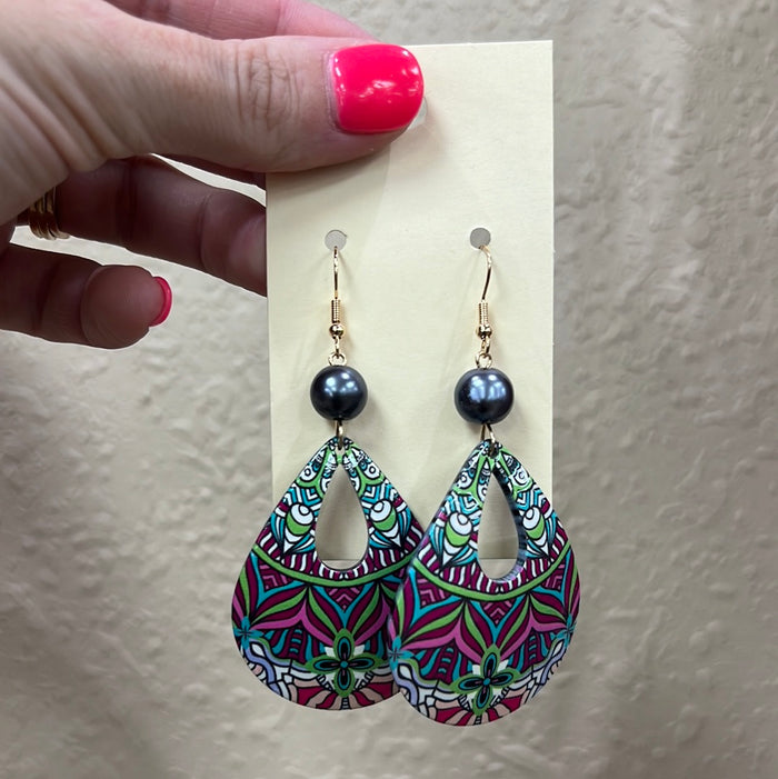 2215- Multi Pattern Acrylic Dangle Earrings