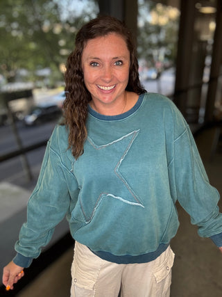 Teal Boho Knit Top | EASEL ATLANTA