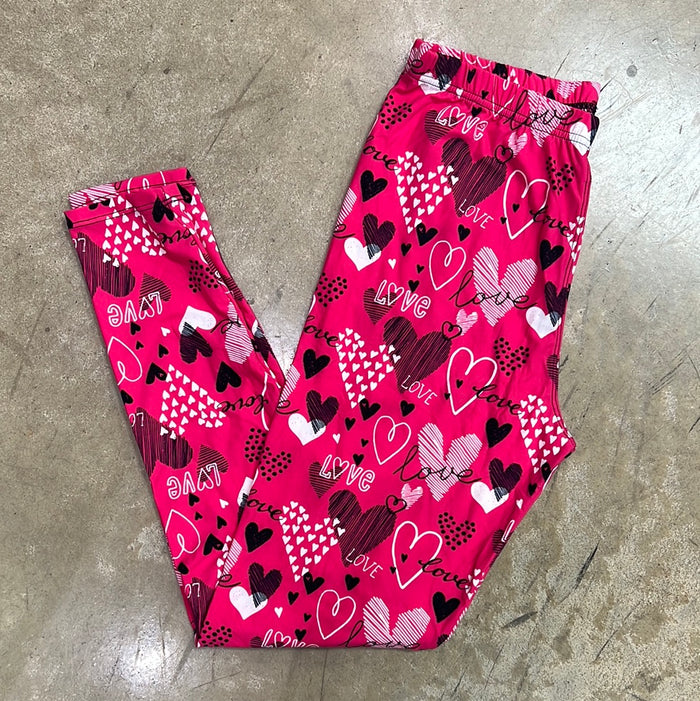 30058- Pink Love w/ Hearts Full Length Leggings