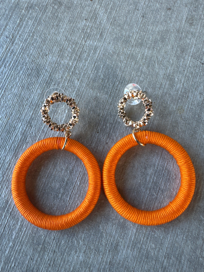 Orange Post Back Gold Bling Earrings