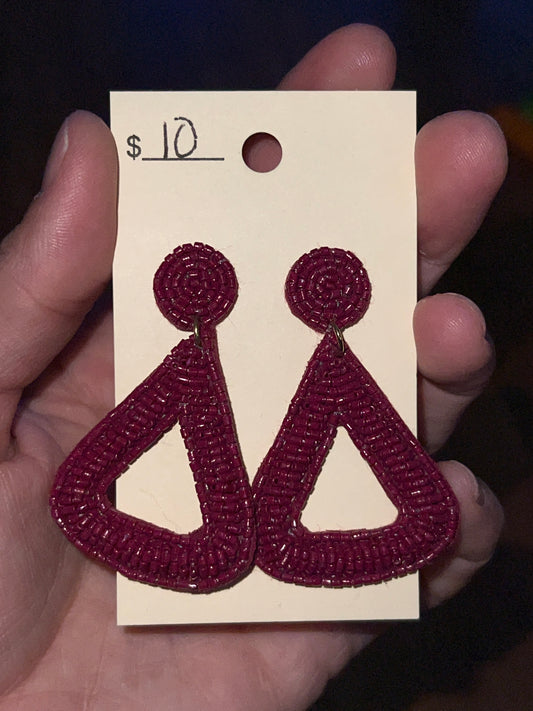 3070- Maroon Beaded Triangle Earrings