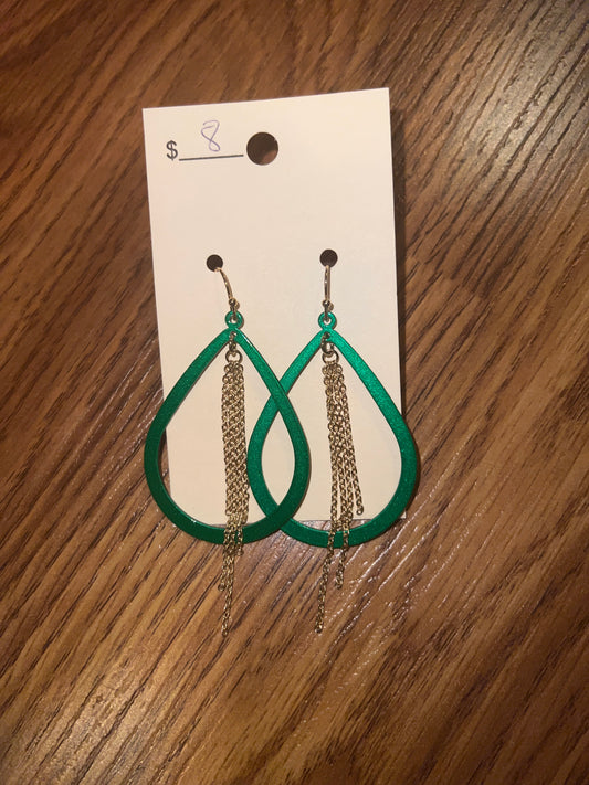 3149- Green Teardrop Earrings w/ Gold Dangle