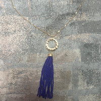 2051- Blue Beaded Tassel Necklace