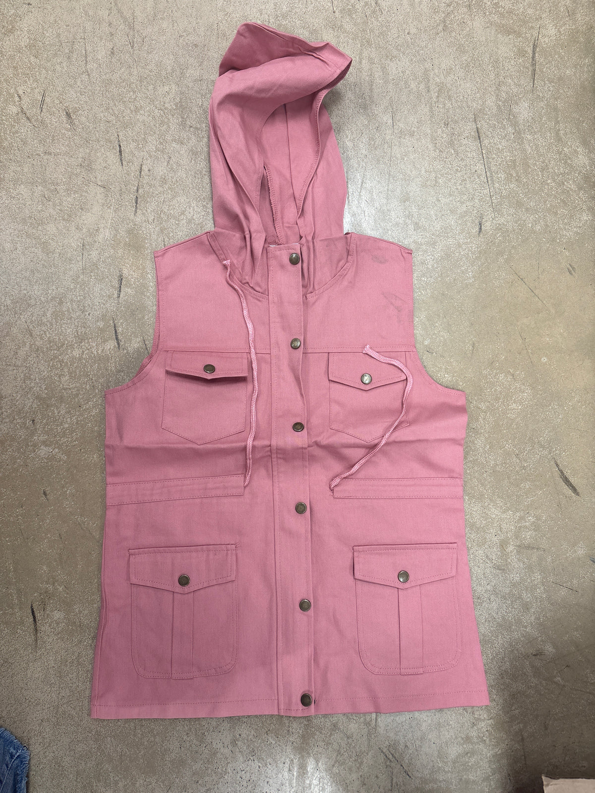 1449- Pink Hooded Cargo Vest