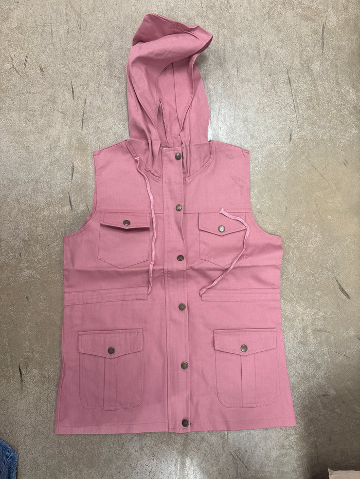 1449- Pink Hooded Cargo Vest