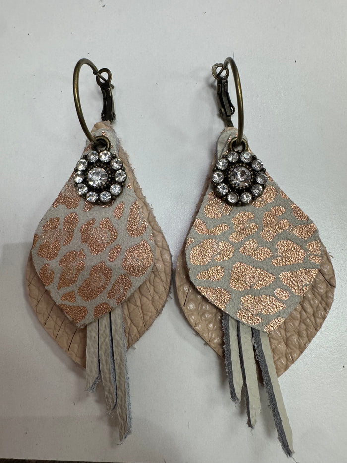 Taupe, White, Leopard Layered Bling Earrings