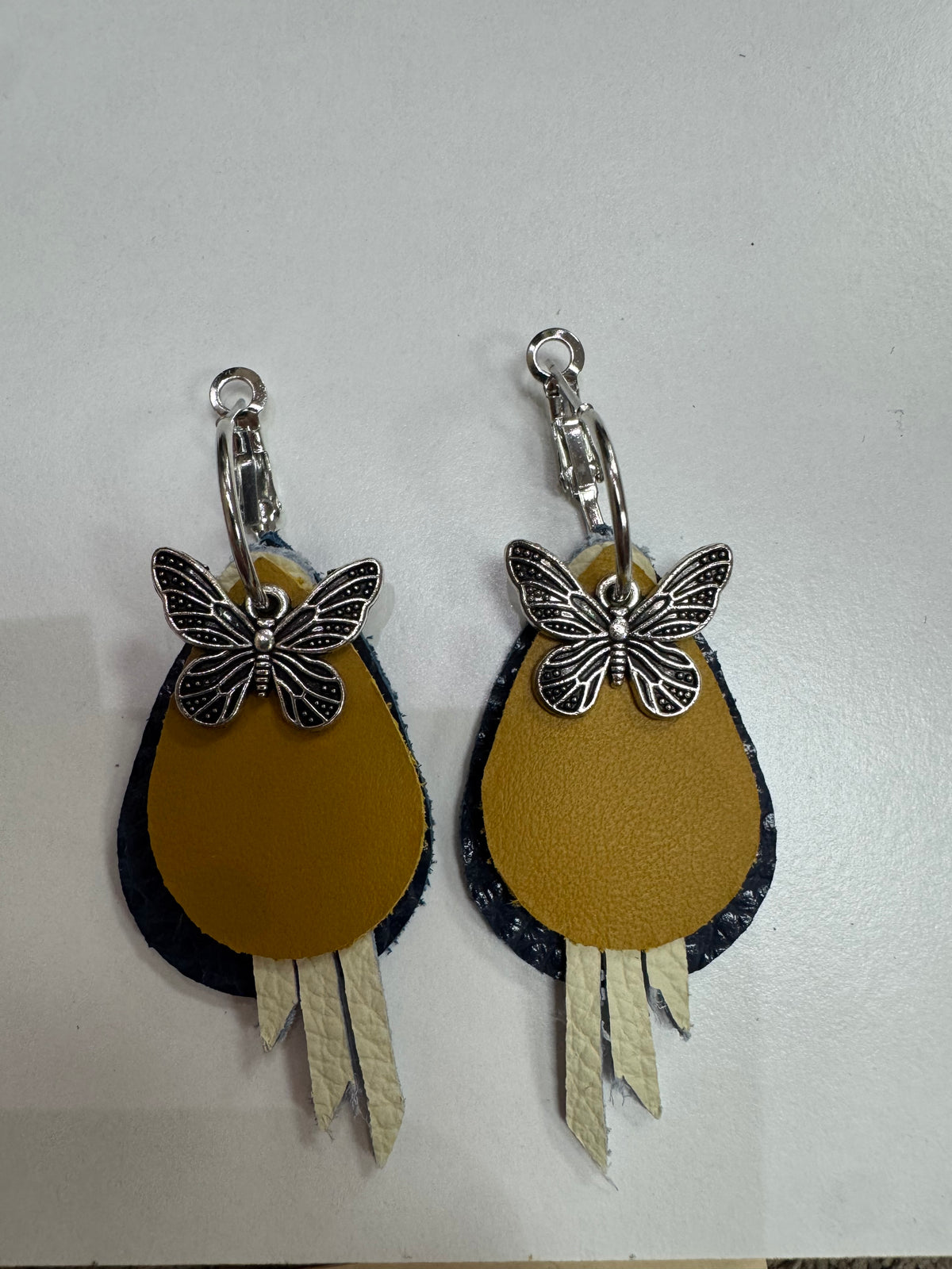 Navy, White, Mustard Butterfly Charm Earrings