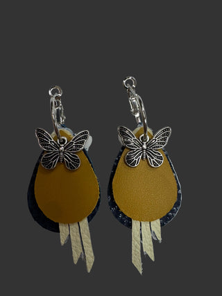 Navy, White, Mustard Butterfly Charm Earrings