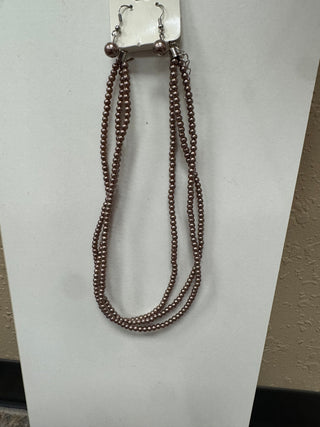 Bronze layered Bead Necklace/ Earrings