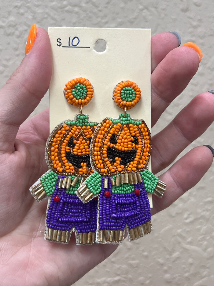 2848- Jack-O-Lantern Beaded Earringa