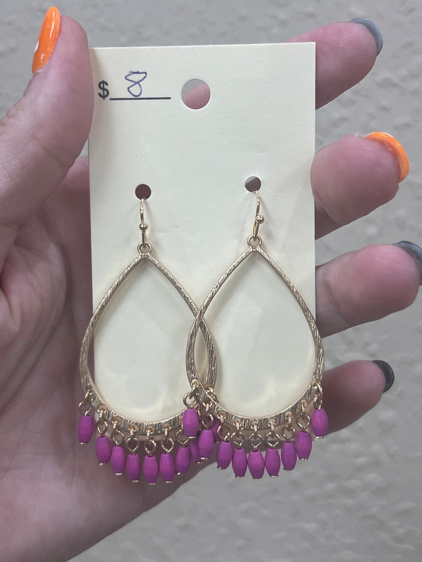 2919 Gold Teardrop Earrings w/ Pink Detail