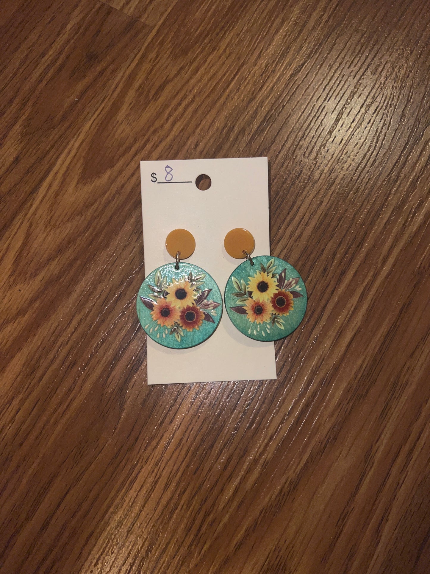 3171- Wooden Painted Flower Post Back Earrings