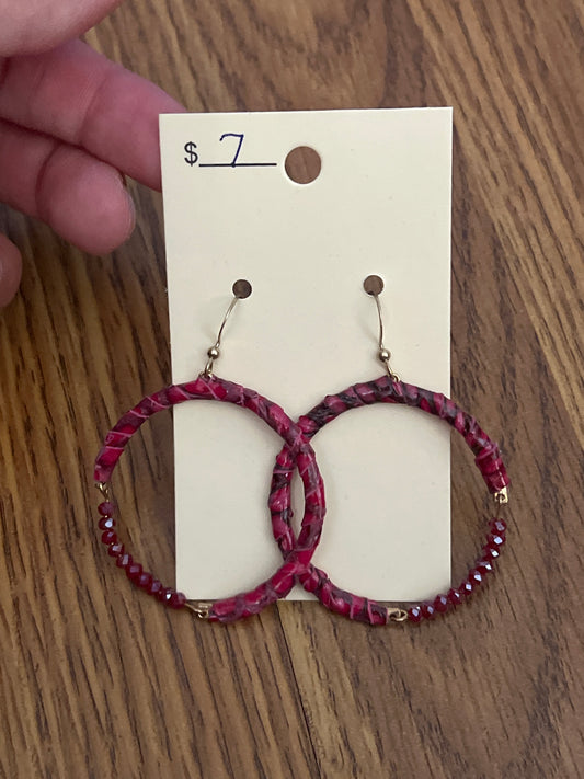 3046- Dark Maroon Wrap Circle Earrings