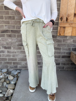 Faded Olive Cargo Pull On Pants