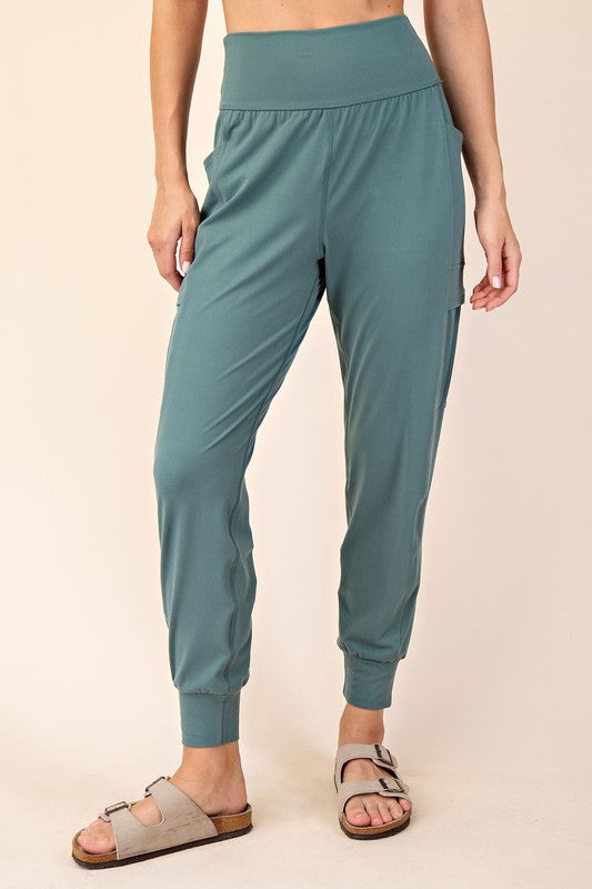 2368- Fern Forrest Green Solid Joggers Style Leggings w/ Side Pocket