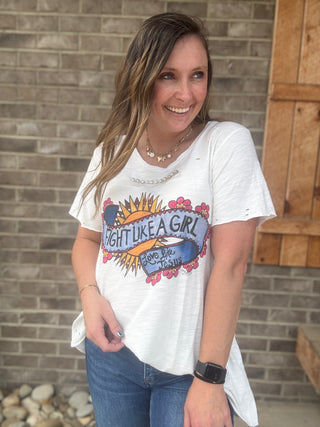 Fight Like A Girl Distressed Graphic Tee by A Rare Bird