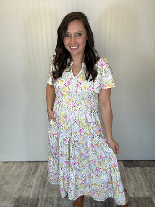 Floral Meadow Smocked Waist Maxi Dress by Haptics