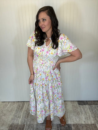Floral Meadow Smocked Waist Maxi Dress by Haptics