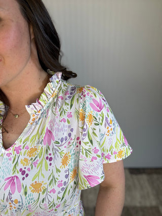Floral Meadow Smocked Waist Maxi Dress by Haptics
