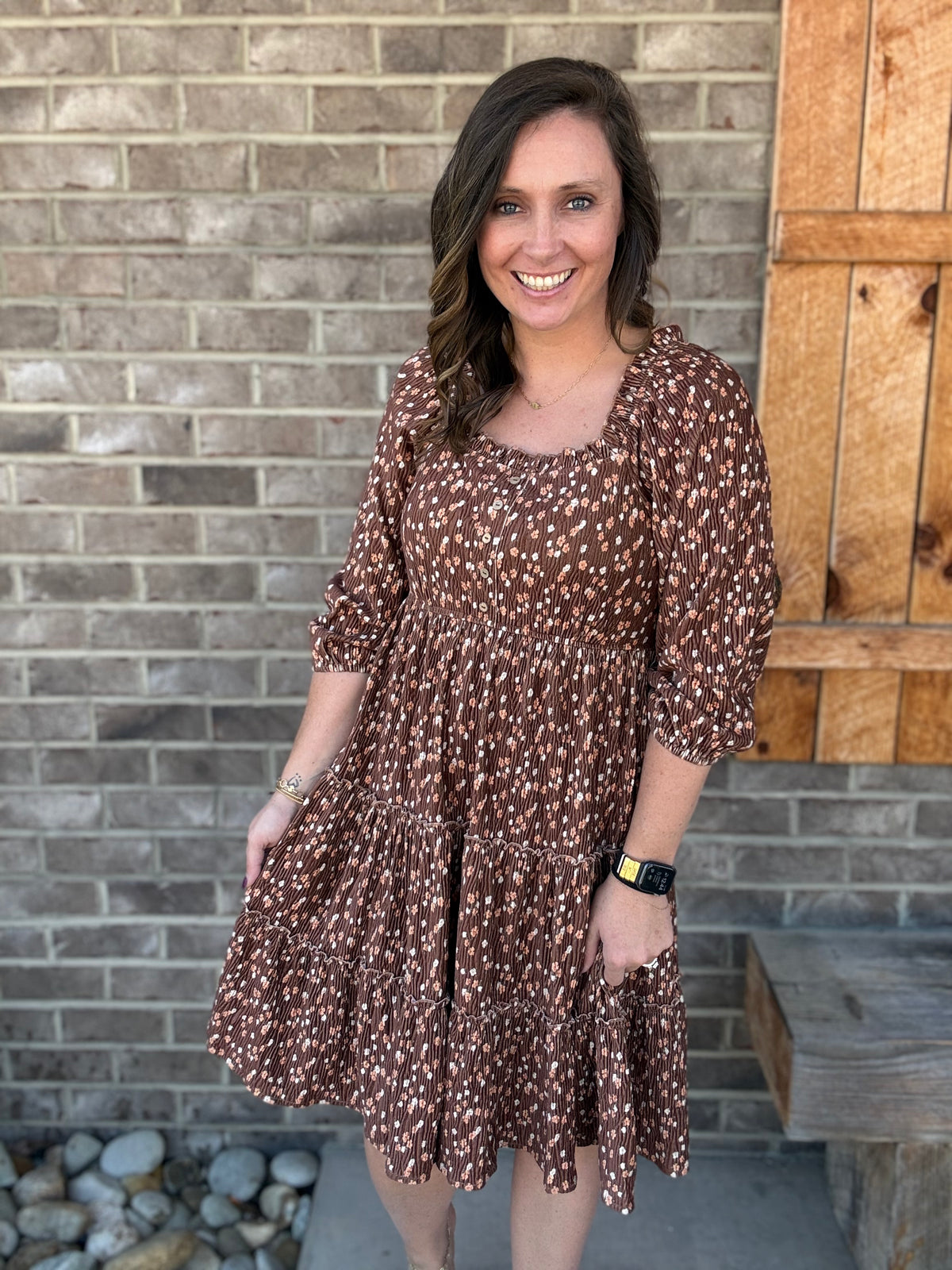 Floral Printed Crinkled Velvet Tiered Dress by Easel