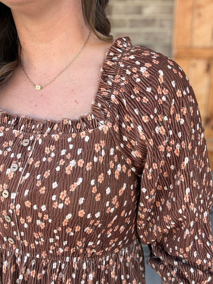 Floral Printed Crinkled Velvet Tiered Dress by Easel