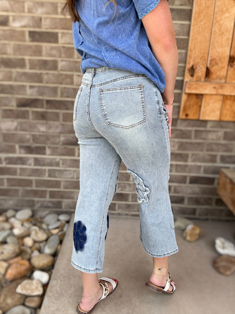 Flower Patch Embroidered Stretch Denim Jeans by J. Her