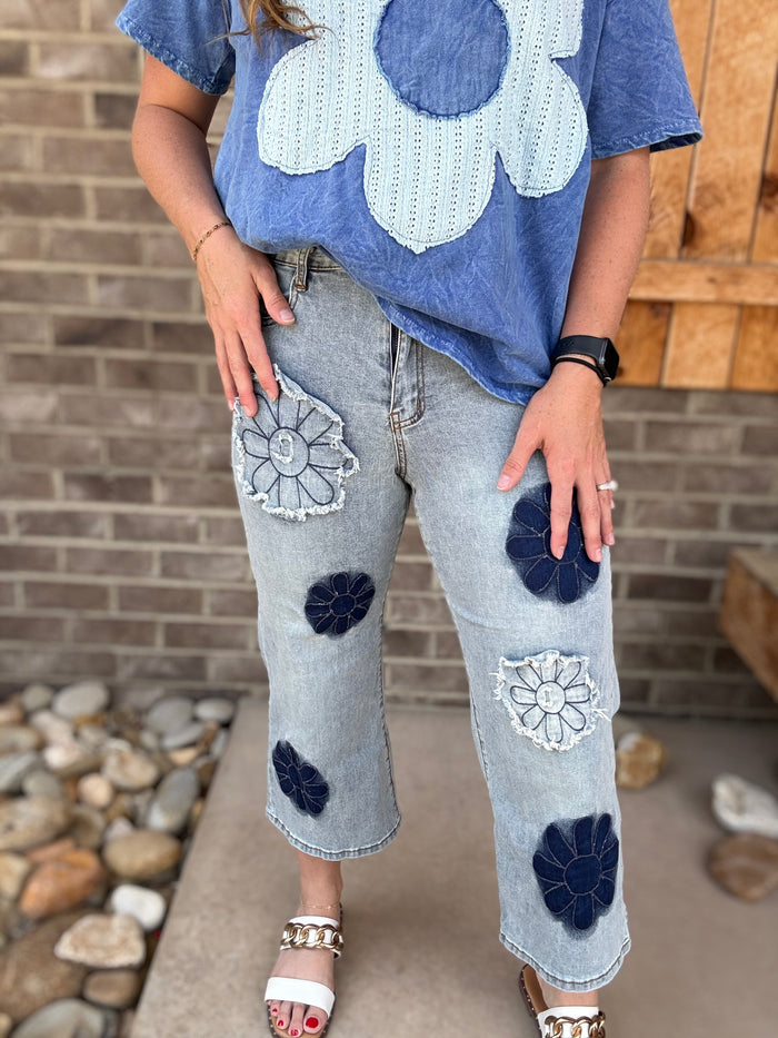 Flower Patch Embroidered Stretch Denim Jeans by J. Her