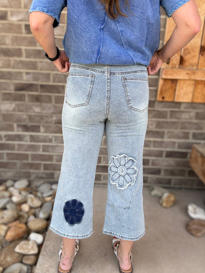Flower Patch Embroidered Stretch Denim Jeans by J. Her