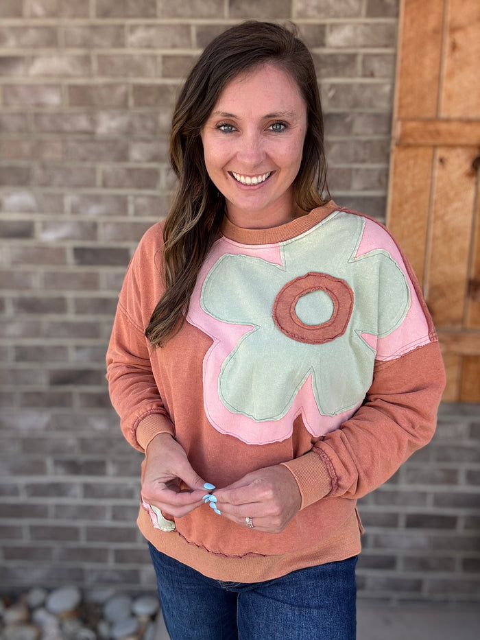 Flower Patch Mineral Washed Terry Knit Pullover by Easel