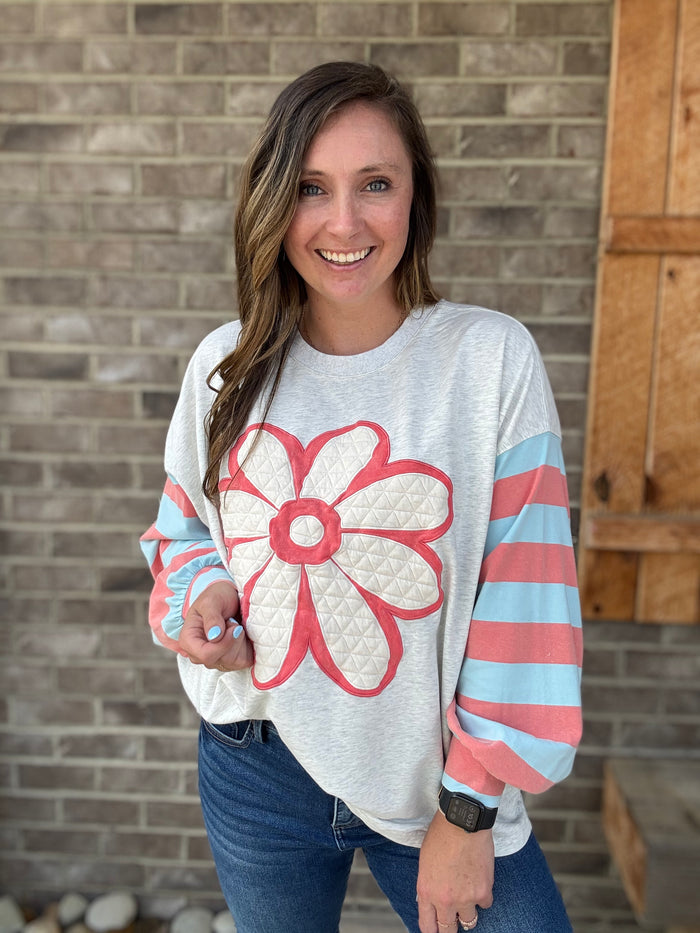 Flower Patch Terry Knit Mineral Washed Pullover by Easel
