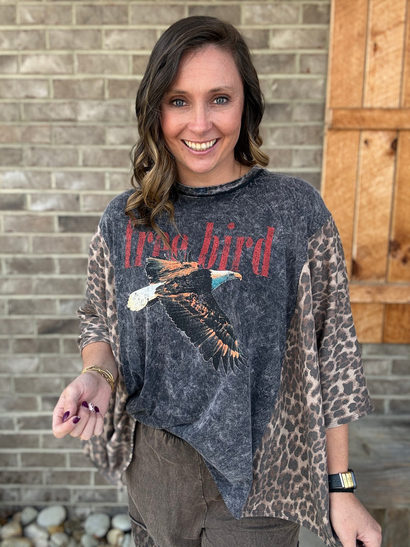 Free Bird Poncho Top with Leopard Detail