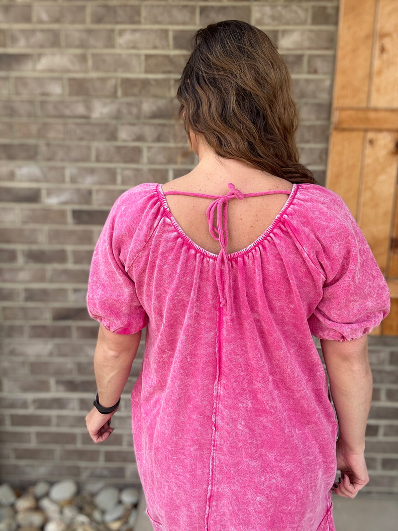 Fuchsia Mineral Washed Back Tie Mini Dress by J. Her