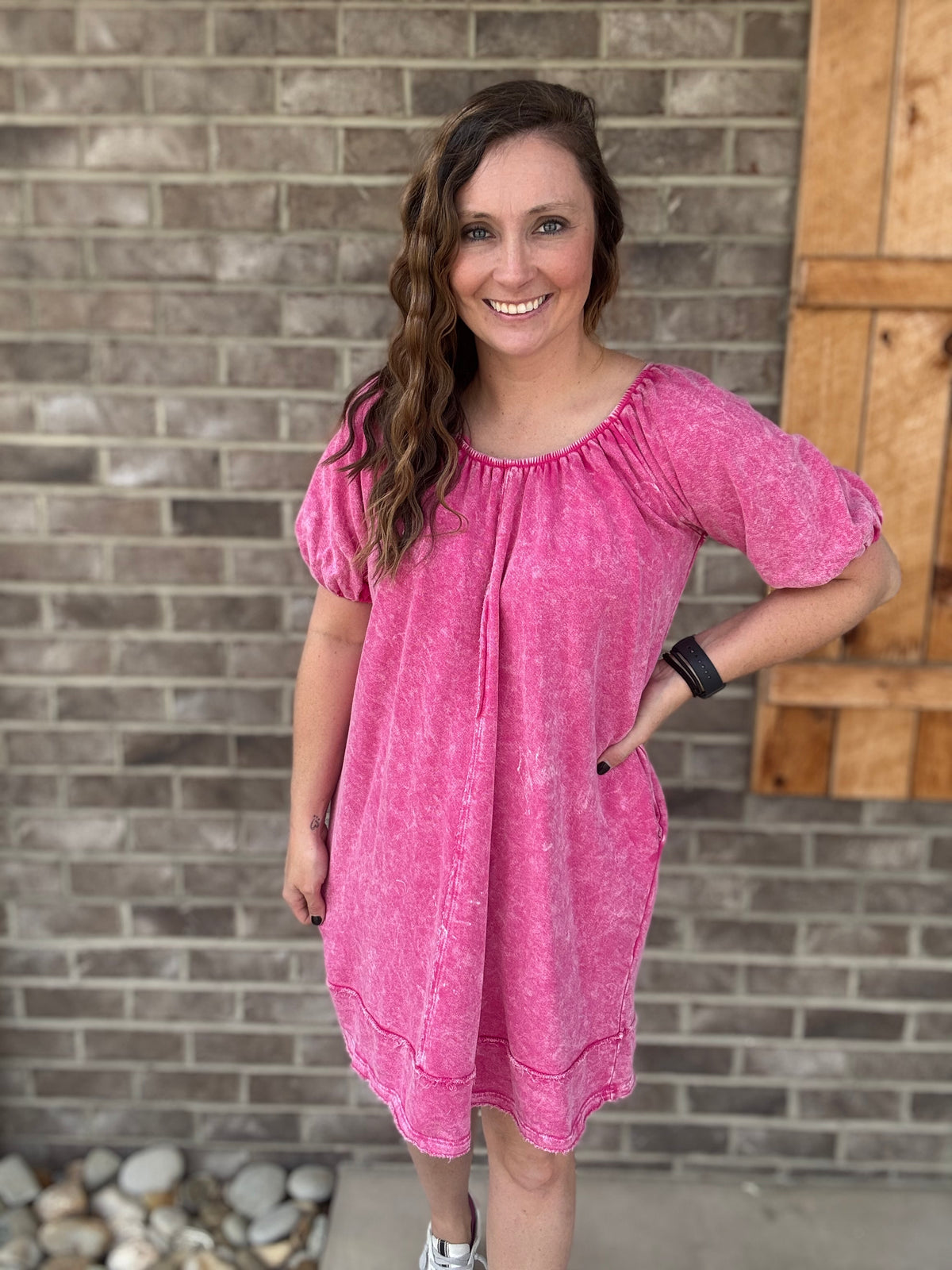 Fuchsia Mineral Washed Back Tie Mini Dress by J. Her