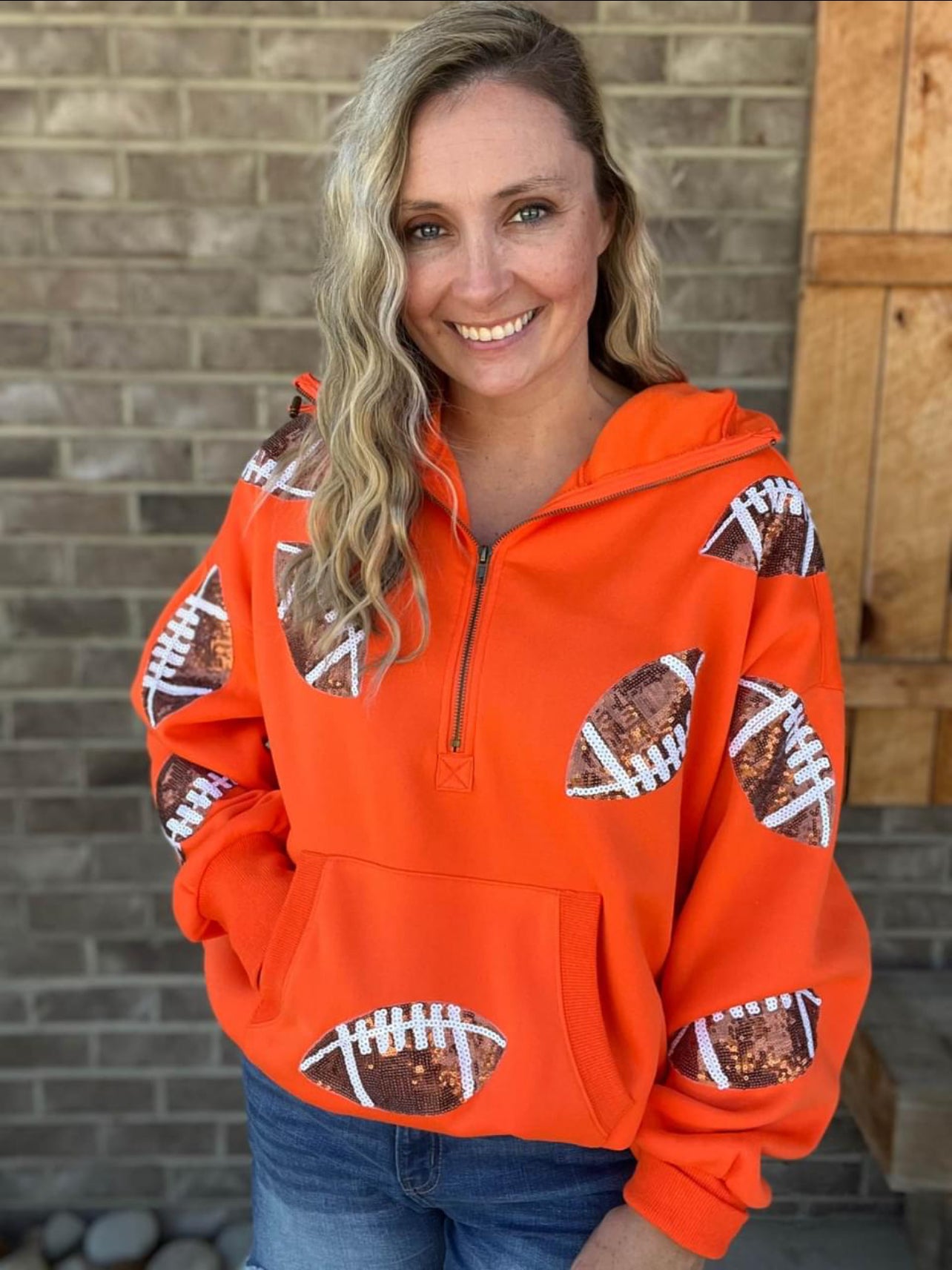 2647- Orange Sequence Football Hooded Pullover *TN COLLECTION*