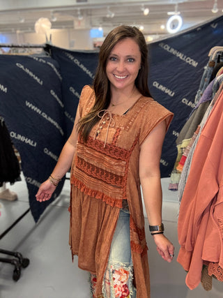 Square Neck Sheer Maxi Top - Terracotta *PREORDER* Oli & Hali | Dallas
