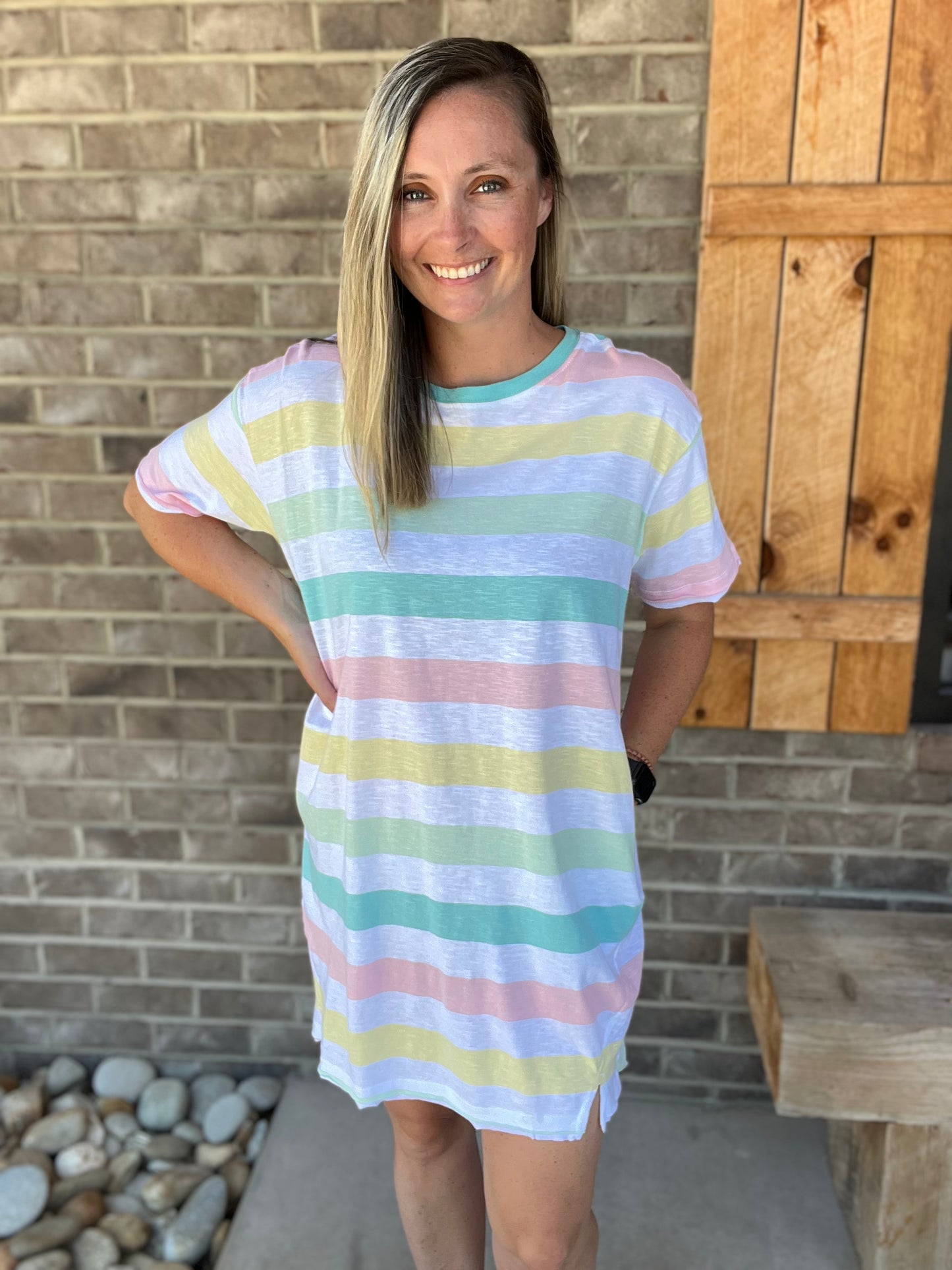 2286- Multi Color Stirpe Boxy Oversized Dress by Simply Southern (Copy)