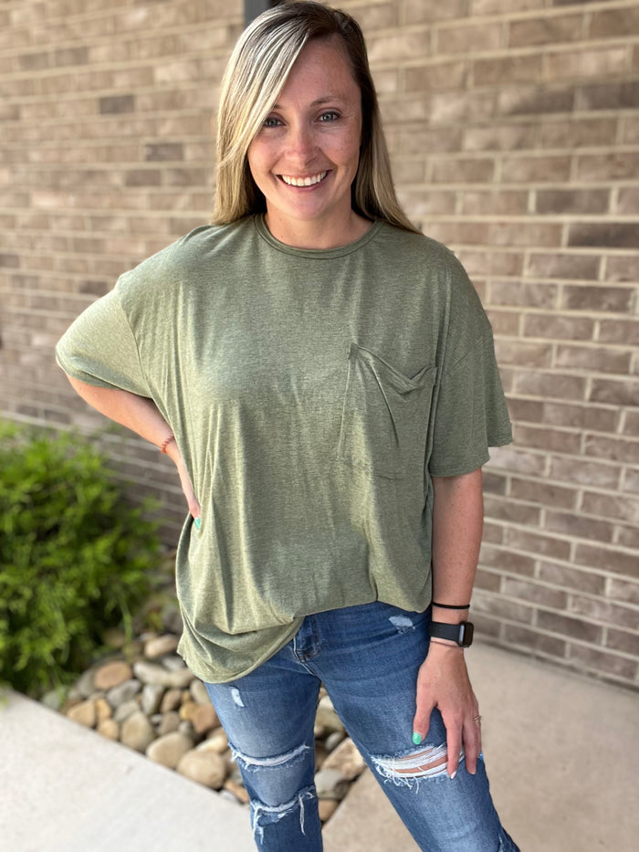 402- Heather Ash Olive Tri Blend Oversized Boyfriend Tee