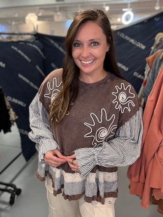 Mixed Fabric Tiered Tunic Top - Charcoal *PREORDER* Oli & Hali | Dallas