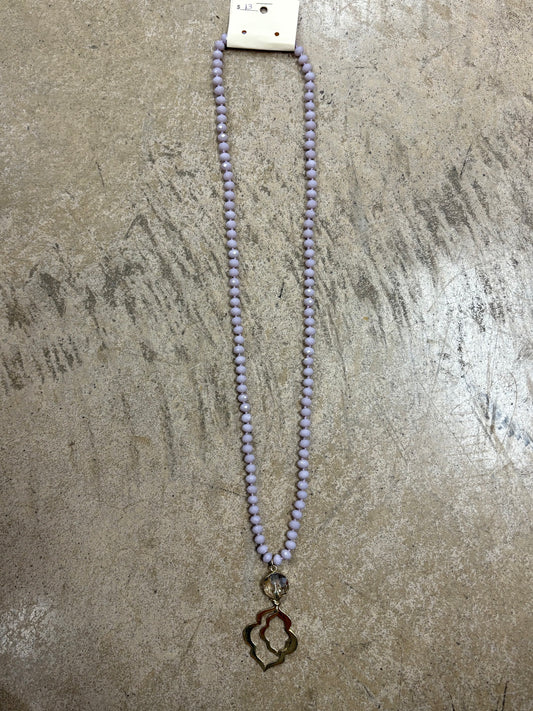 8512- Lilac Beaded Necklace w/ Gold Pendant